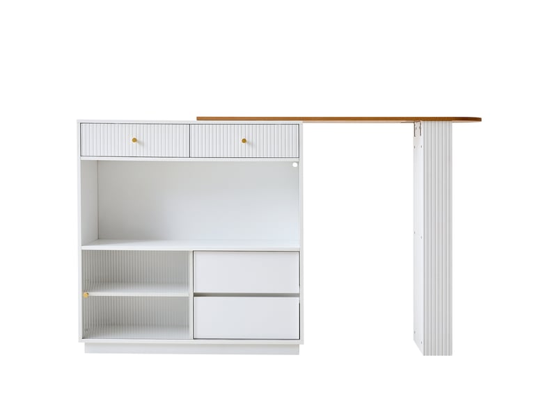  Table de bar extensible blanche, pivotante à 360°, rangement et led multicolore  - Conforama A
