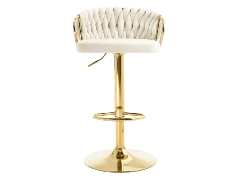  Tabouret de bar réglable,49,5x50,5x77-98 cm,pivotant,velours,blanc crème  - Conforama A