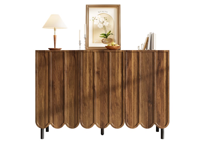  Buffet bas 120 x 35 x 80 cm moderne sans poignée portes ondulées pieds réglables, rayonnages réglables, mdf noyer  - Conforama A