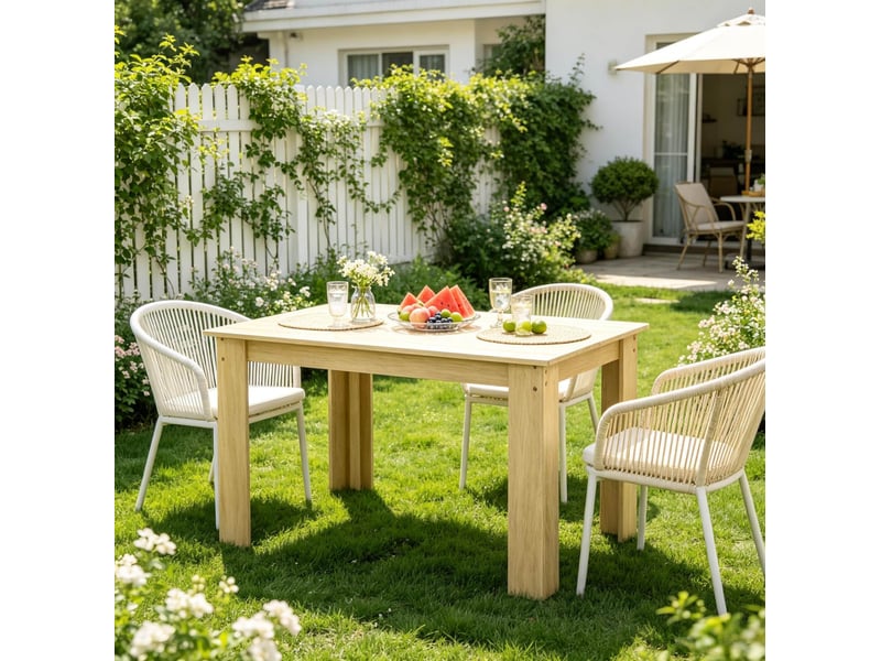 Table de salle à manger 4 à 6 personnes, plateau rectangulaire, finition chêne, panneau de particules 120 × 69 × 75 cm - Conforama D