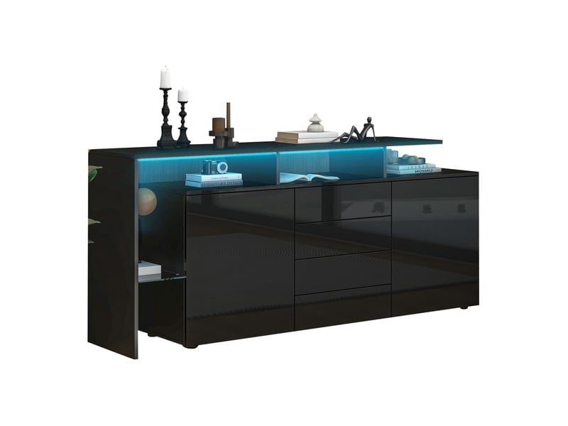  Buffet led 160x35x70 cm panneau de particules noir  - Conforama A