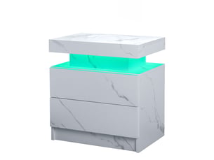 Table de chevet,50x53x36 cm,2 tiroirs avec éclairage led,blanc mat