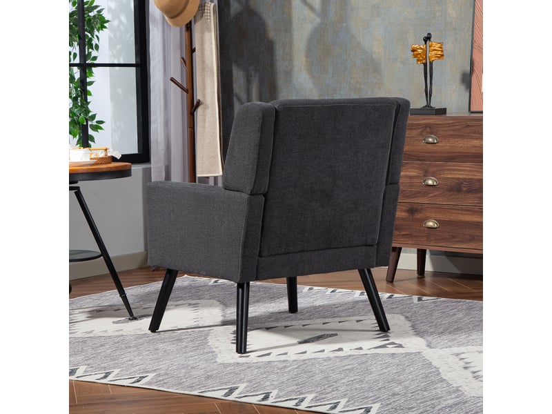  Fauteuil gris foncé en daim capitonné, style milieu du siècle, mousse haute densité, pieds bois massif, salonchambrebureau  - Conforama D