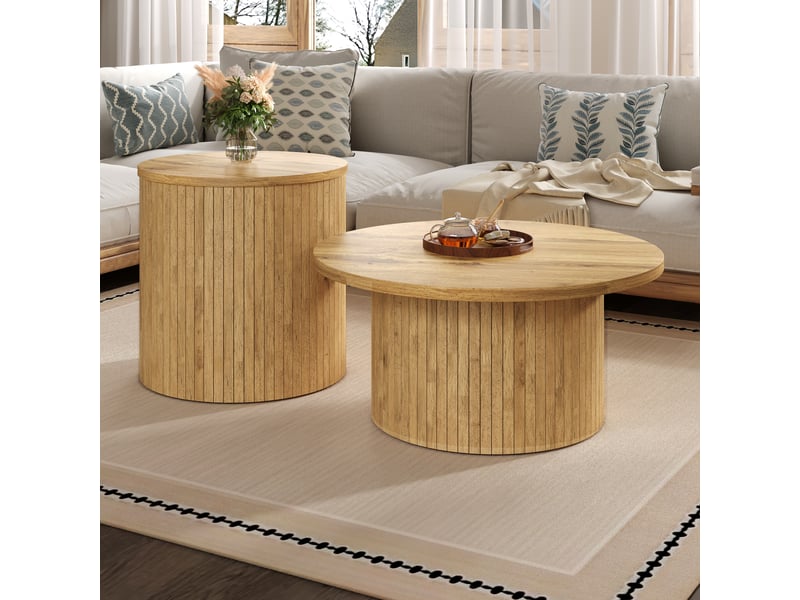  Lot de 2 tables basses rondes en mdf naturel – style nordique – ø75 et ø50 cm  - Conforama B
