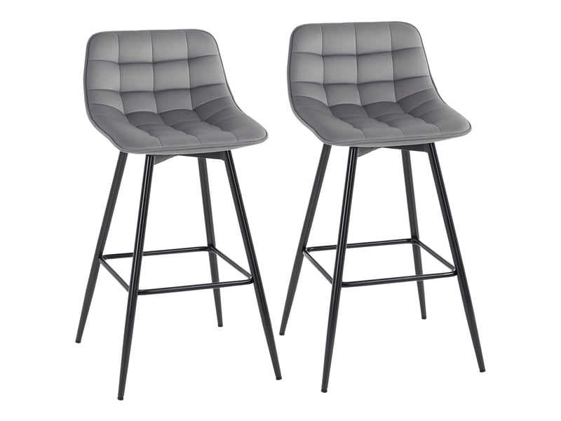  Ensemble de 2 tabourets hauts de style nordique avec dossier et repose-pieds, en tissu effet velours et métal, 45 x 47 x 88 cm, gris  - Conforama A