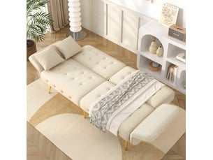 Canapé droit convertible <strong>MODENUIT </strong> <strong></strong> 2 places Velours beige