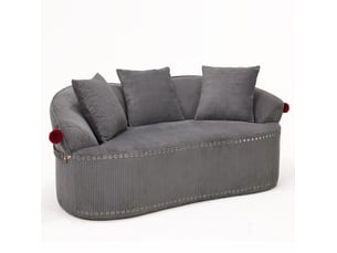 Canapé 2 places velours côtelé gris foncé 163x93x68 cm, forme arrondie, 3 coussins inclus
