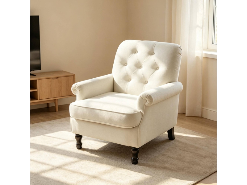  Fauteuil 1 place rembourré avec coussin à ressorts crème evryae  - Conforama D