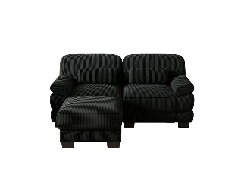  Canapé modulable 2 places 194x161x94 cm avec pouf en velours côtelé noir  - Conforama A