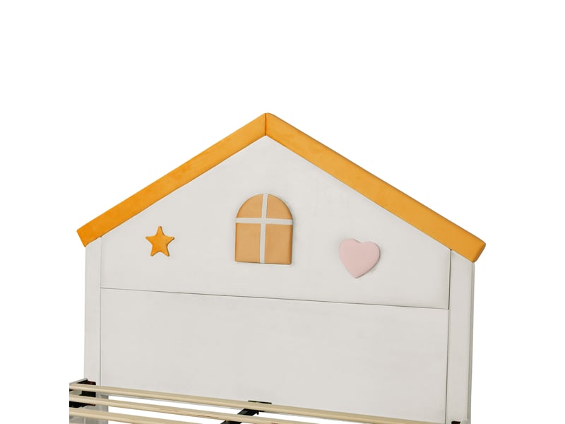  Lit enfant 140 × 200 cm 1 place avec 4 tiroirs, sans matelas, en velours beige, pour chambre d’enfant  - Conforama E