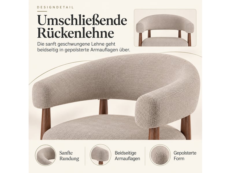  Lot de 2 chaises de salle à manger 60x59x75 cm en métal taupe et aspect noyer  - Conforama D