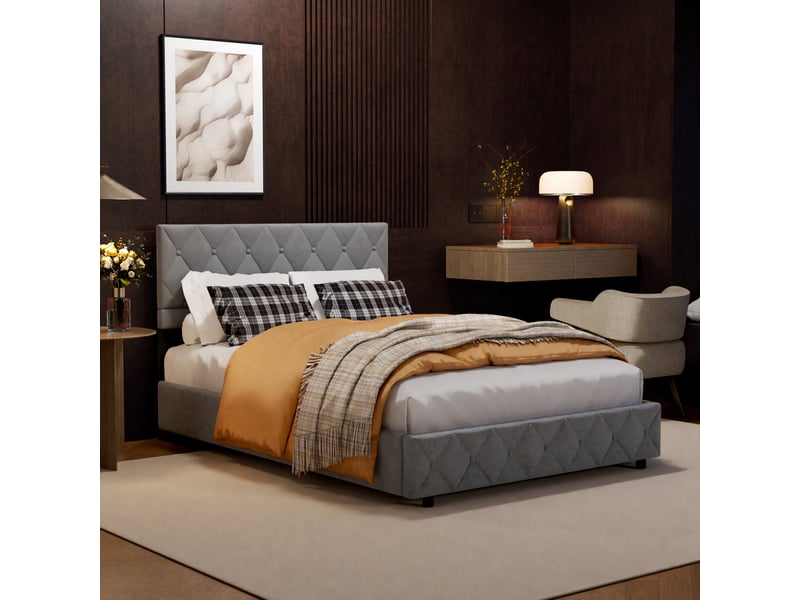  Lit rembourré 140x200 cm avec sommier à lattes gris evryae  - Conforama C
