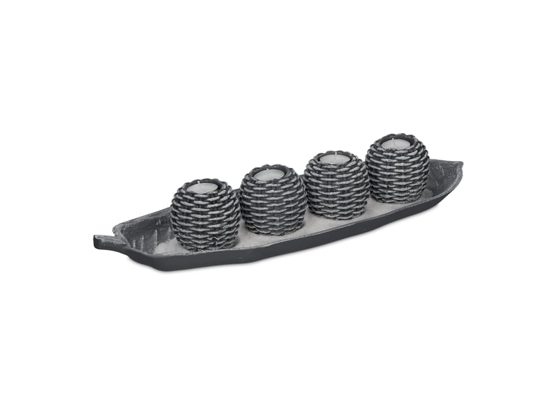  Lot de 4 bougeoirs forme feuille avec plateau décoration moderne salon ambiance cosy en métal blanc 13_0014781  - Conforama A