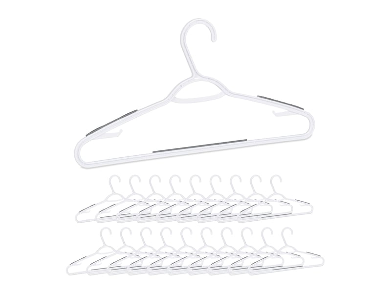  Lot de 20 cintres en plastique antiglisse idéale penderie traverse pour pantalons dimensions 21 x 42 x 0,5 cm en plastique blanc 13_0008950  - Conforama A