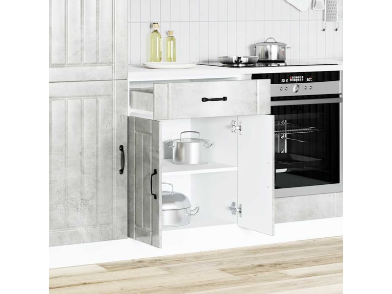  Meuble de rangement, armoire de cuisine lucca gris béton bois ingénierie shl7281  - Conforama C