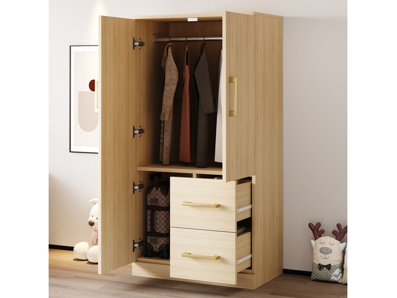  Armoire 70x40x135 cm 2 portes avec tiroirs bois et mdf bois clair  - Conforama E