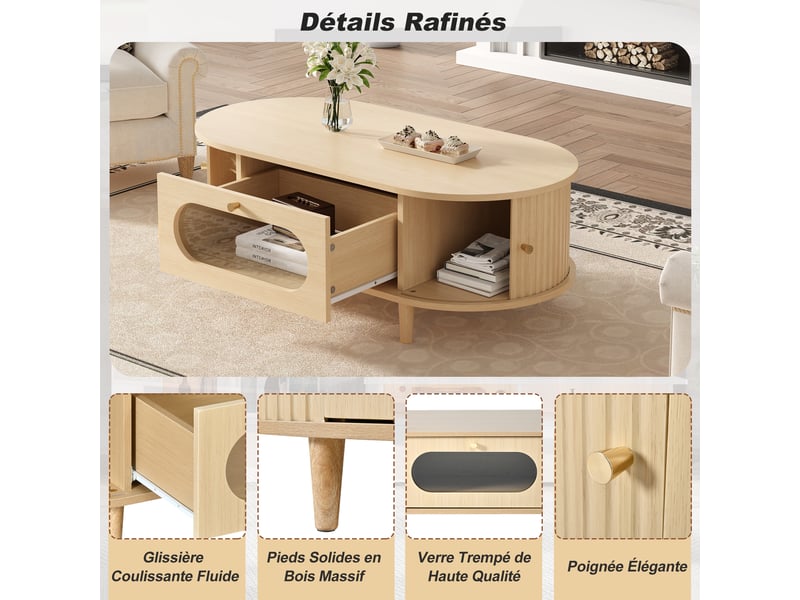  Table basse avec rangement, effet chêne, 100 x 50 x 36 cm  - Conforama R