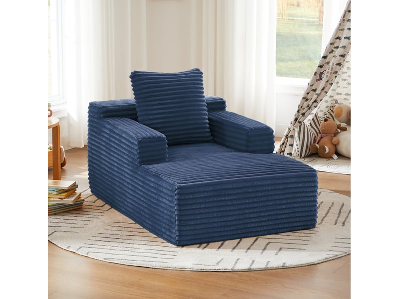  Méridienne 1 place convertible en couchage avec ressorts ensachés en velours côtelé bleu, 81 × 117 × 50 cm  - Conforama B