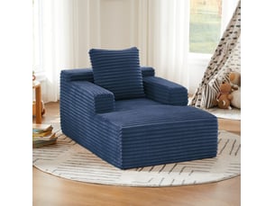 Méridienne 1 place convertible en couchage avec ressorts ensachés en velours côtelé bleu, 81 × 117 × 50 cm