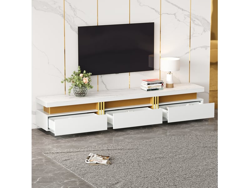  Ensemble meuble tv et table basse blanc moderne avec rangements  - Conforama C