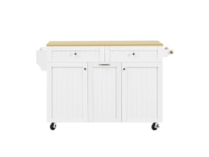 Îlot de cuisine mobile sur roulettes – repas escamotable, tiroirs multifonctions, blanc, gain de place, design moderne