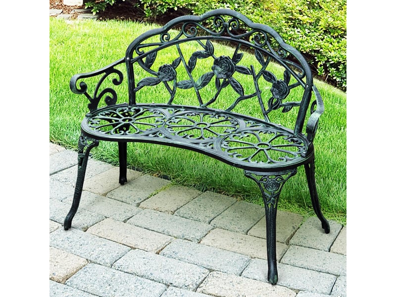  Banc jardin 2 places métal, rétro, motif floral, balconterrassejardin, max 240 kg, 100x54x78 cm, vert antique.  - Conforama C