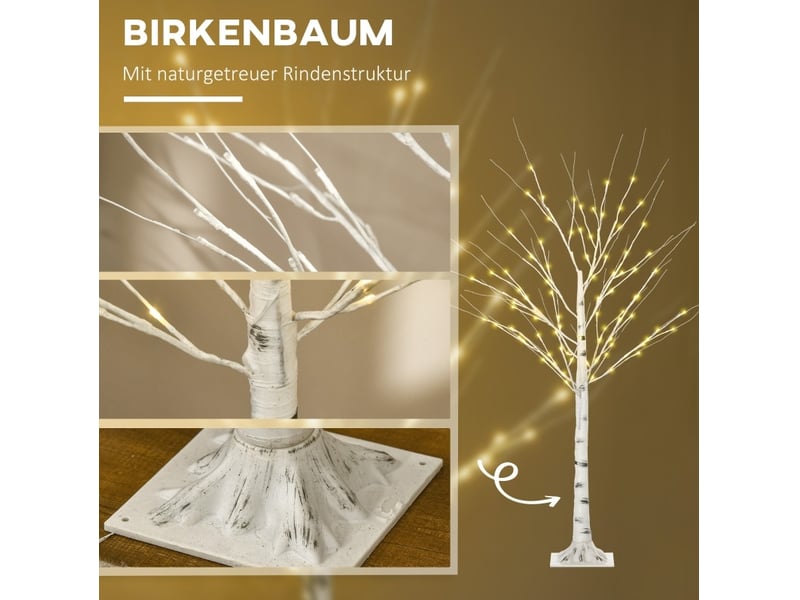  Arbre lumineux bouleau artificiel, branches flexibles, 150 cm, blanc  - Conforama D