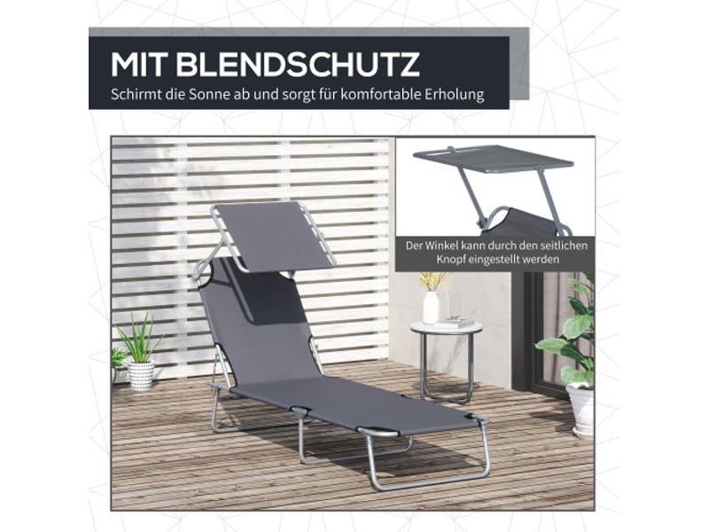 Chaise longue pliante gris, pare-soleil, 187 x 58 x 36 cm, pour plage et terrasse  - Conforama B