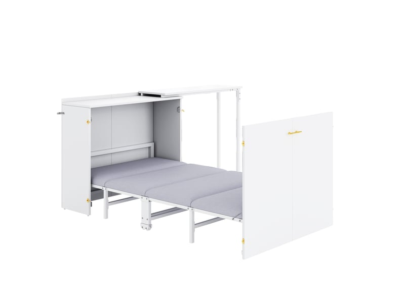  Lit escamotable 90x200 cm avec bureau pivotant et matelas, lit armoire mobile gain de place, blanc et bois OPULERANE TRADING LTD - Conforama A