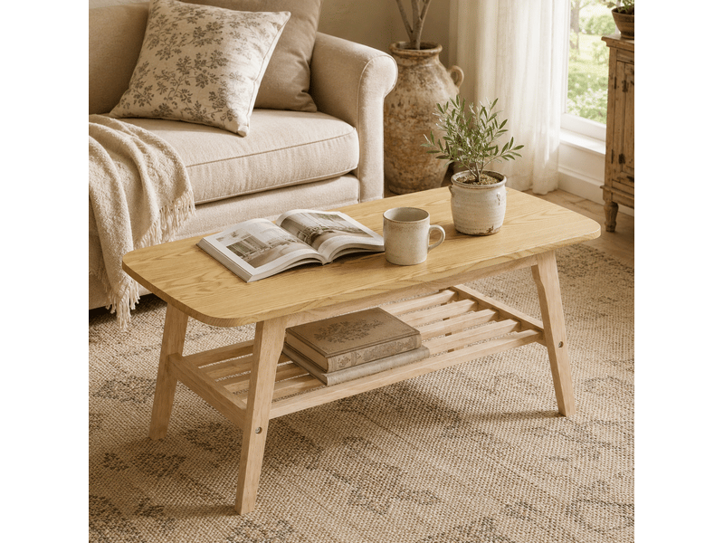  Table basse 100x48x42 cm en bois clair à double niveau  - Conforama D