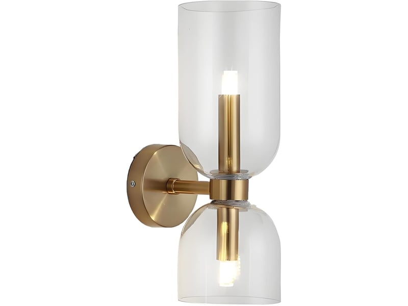  Applique murale moderne à 2 lumières en or –lampe murale avec abat-jour en verre, transparent lumière chaude  - Conforama A