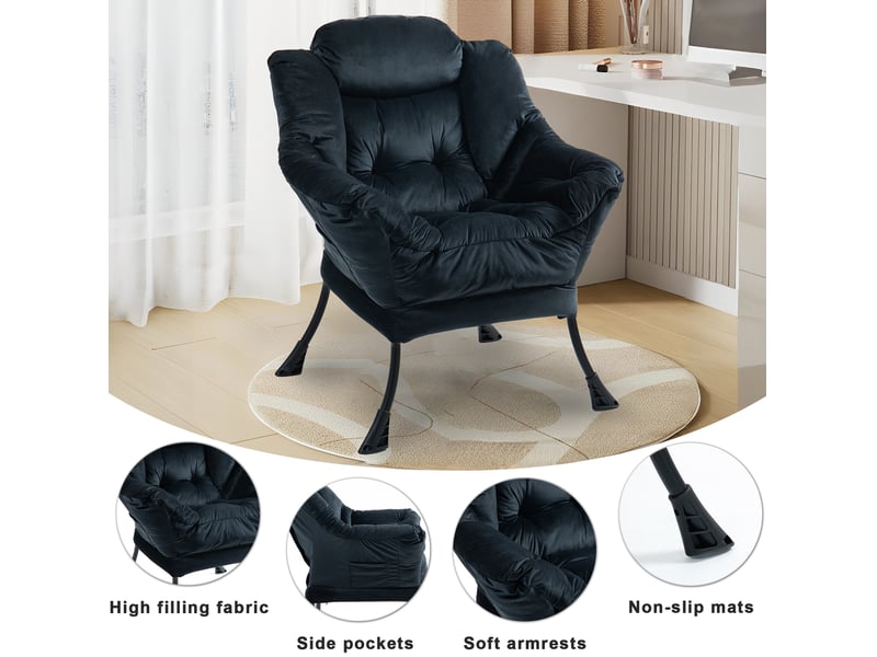  Fauteuil relax modenvie avec poche latérale, structure en métal, noir, 75 x 80 x 85 cm  - Conforama D