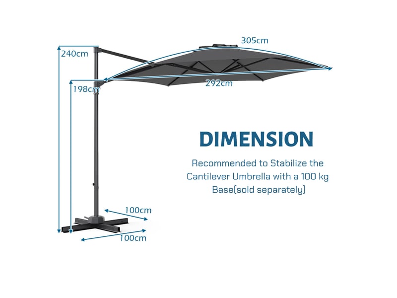 3m parasol de jardin extérieur, anti uv & résistant au vent, parasol déporté hexagonal, rotatif 360°, parasols avec pied croix, pour cour, terrasse - Conforama C