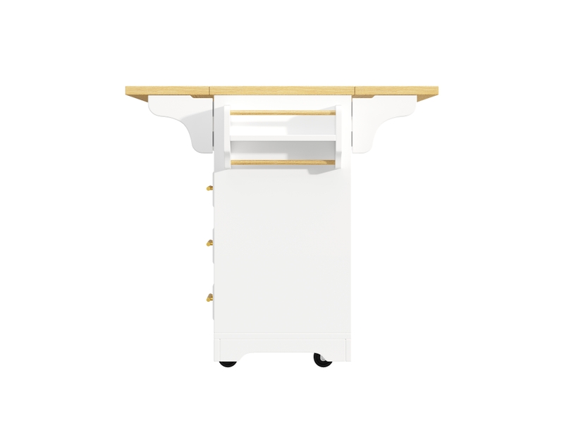  Buffet bas blanc 120x40x95 cm avec extension latérale pliable, meuble de rangement cuisine avec 3 tiroirs profonds  - Conforama A