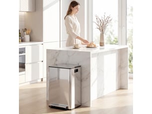 Poubelle à pédale 2 bacs 2x20l en acier inoxydable argenté 41,8x36,7x58 cm