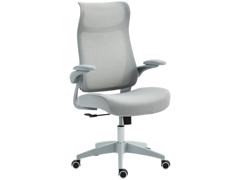  Chaise de bureau ergonomique avec accoudoirs réglables, dossier et appui-tête en maille, grise  - Conforama A