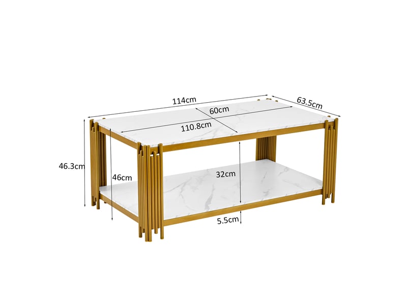  Table basse rectangulaire blanc et or - plateau effet marbre, pieds métal - 114x64x46 cm  - Conforama C