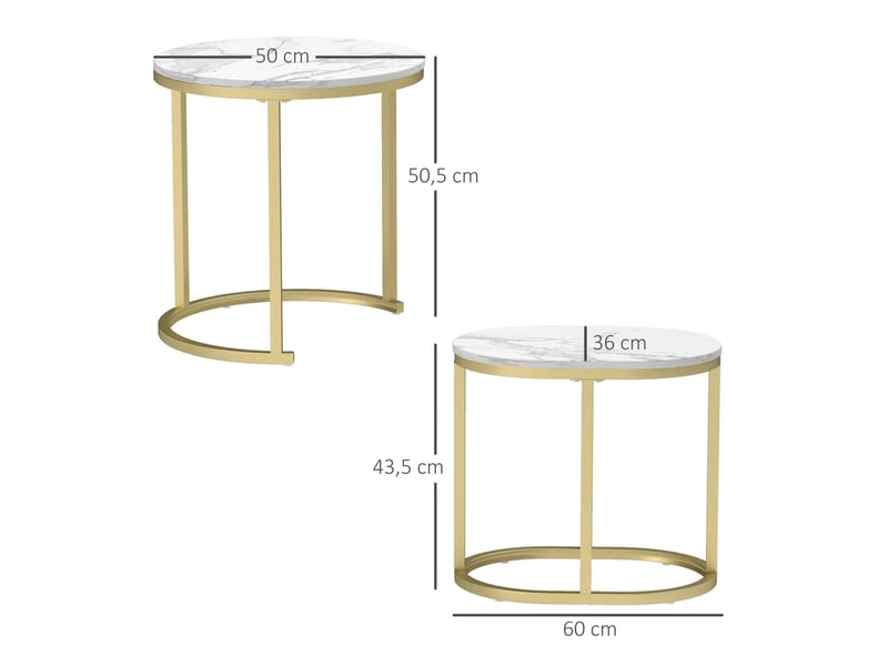 Tables basses gigognes 2 pièces empilables, ronde et ovale, avec pieds réglables, en mdf et acier blanc pour salon - Conforama C