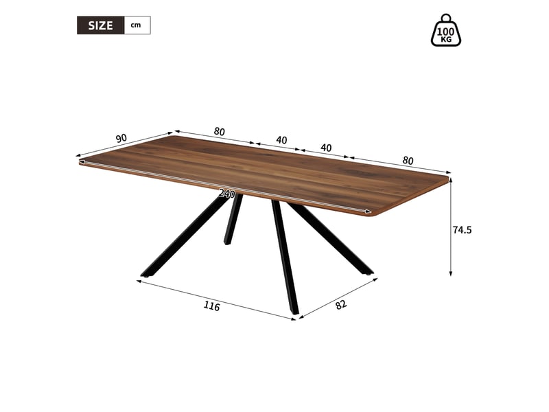  Table à manger extensible, 160-200-240x90 cm, 6-10, repas, salle à manger, plateau mdf, piètement métal, coloris noyer  - Conforama C