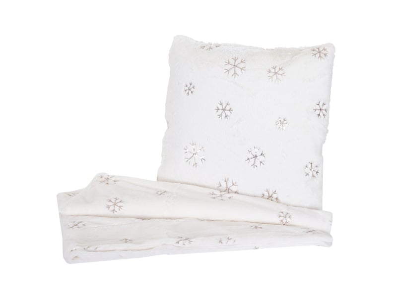  Set couverture + coussin de décoration, neige, duveteux avec bourrage, pailleté  - Conforama A