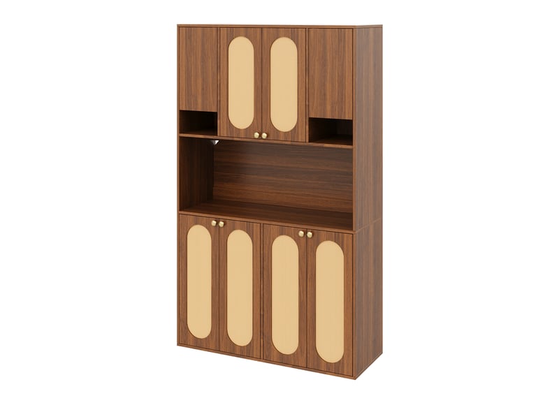  Buffet et enfilade haut à 8 portes, niches ouvertes et led réglable pour salle à manger, mdf naturel 106×40×178 cm  - Conforama E