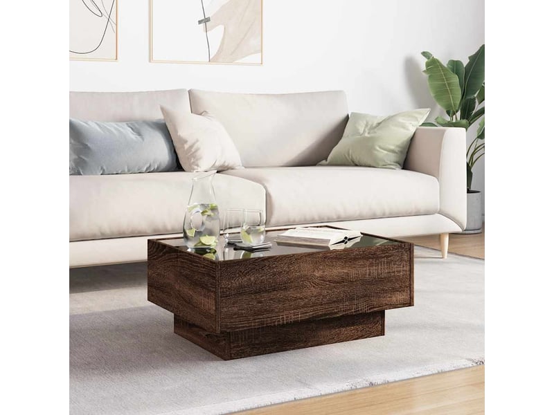 Table basse | table d'appoint salon avec led chêne marron 70x50x30 cm bois d'ingénierie - Conforama D