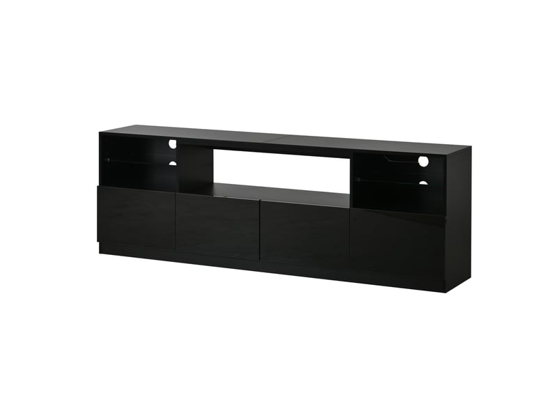  Meuble tv 180 cm noir, led, 4 portes, 8 rangements et tablettes en verre Fay Lum - Conforama D