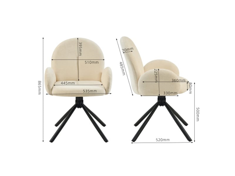 Lot de 2 chaises de salle à manger pivotantes avec accoudoirs – assise velours crème, pieds métal - Conforama C