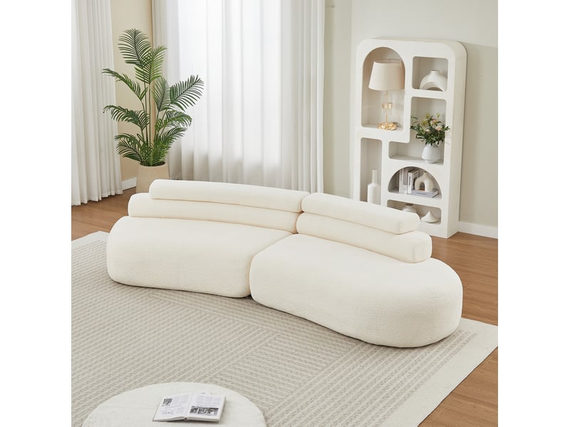 Canapé modulaire 3 places modulable en ligne ou en croissant avec 3 coussins de dossier en chenille beige  - Conforama B
