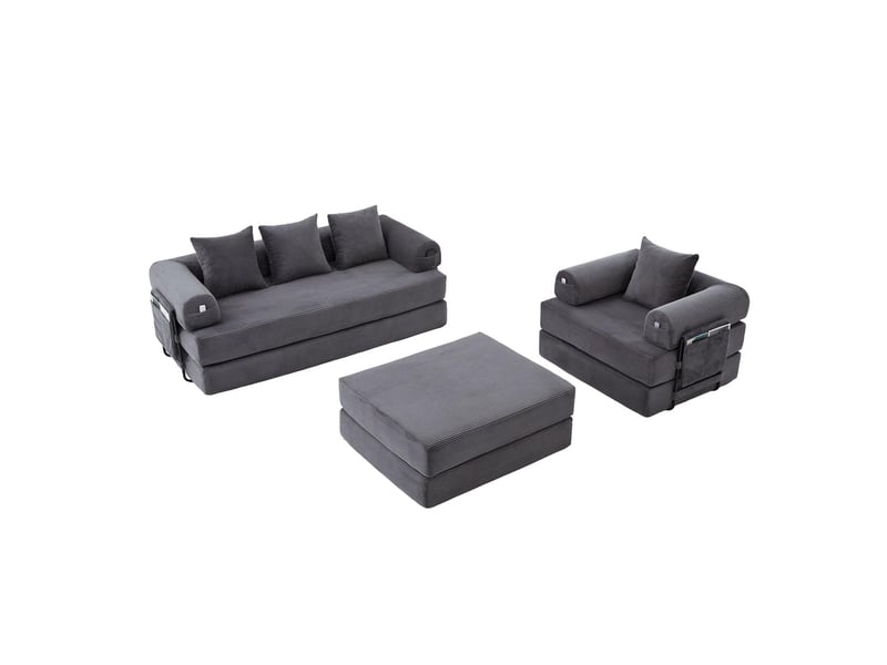  Canapé modulable 4 places en velours côtelé avec pouf gris foncé W2845S00389 - Conforama B