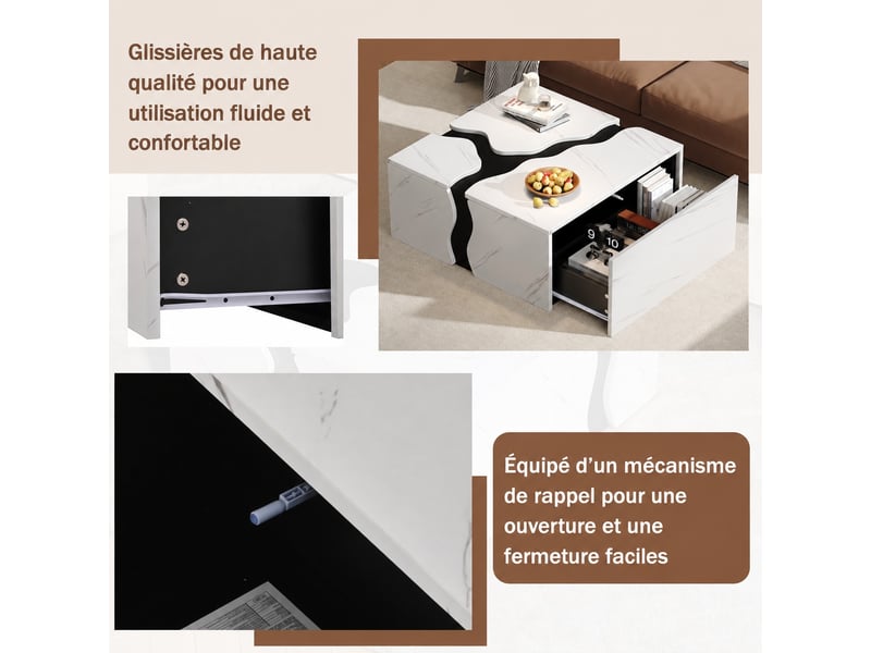  Table basse carrée avec rangement, table avec tiroir de rangement 70 x 70 x 31 cm  - Conforama D