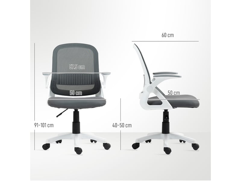  Chaise de bureau ergonomique pivotante en maille respirante, avec accoudoirs rabattables et soutien lombaire, grise  - Conforama E