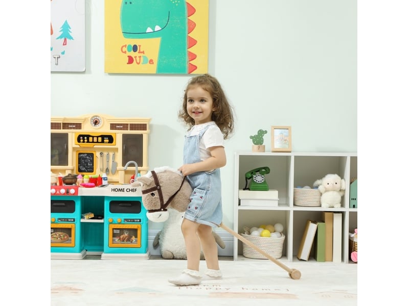  Cheval à bâton sonore à roulettes 95x25x27 cm – gris – effets sonores et tige en bois pour enfants dès 24 mois  - Conforama B