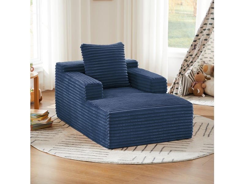  Chaise longue canapé en velours côtelé - méridienne confortable sans montage fauteuil relax de salon et bureau 1 place - bleu  - Conforama B